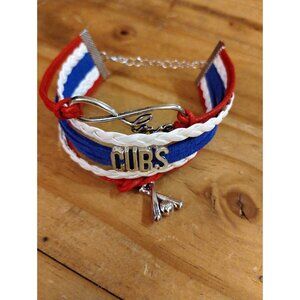Baseball Cubs Charm Bracelet Rope Braided Band Chicago Red White Blue